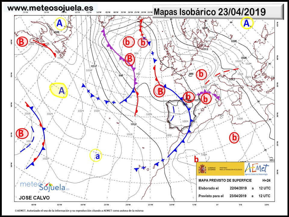 Mapa isobárico AEMET. Meteosojuela La Rioja