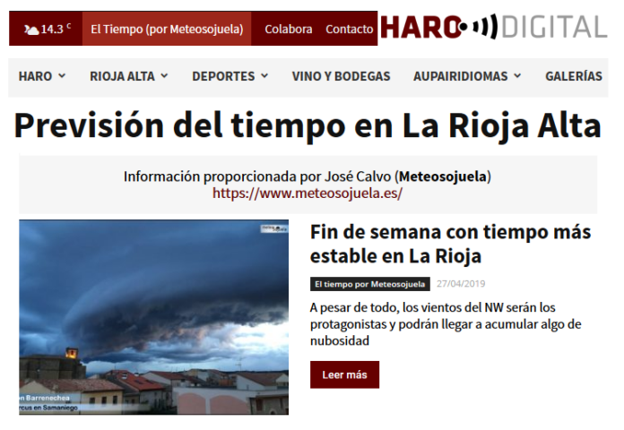 Portada Harodigital.com 27042019 Meteosojuela. La Rioja Portada Harodigital.com 27042019 Meteosojuela. La Rioja