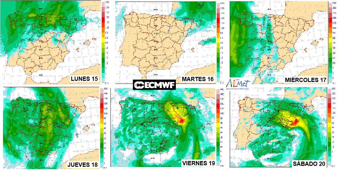 Precipitación acumulada ECMWF. Meteosojuela