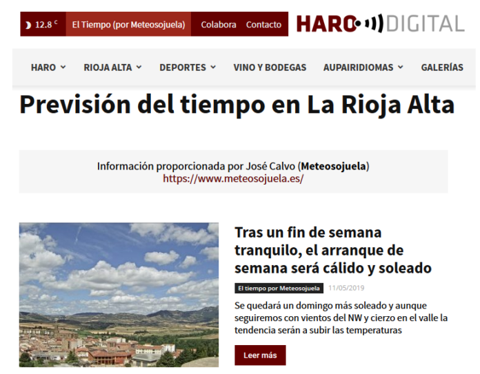 Portada Harodigital.com 11052019 Meteosojuela. La Rioja Portada Harodigital.com 11052019 Meteosojuela. La Rioja