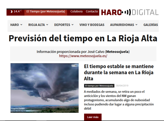 Portada Harodigital.com 30042019 Meteosojuela. La Rioja Portada Harodigital.com 30042019 Meteosojuela. La Rioja