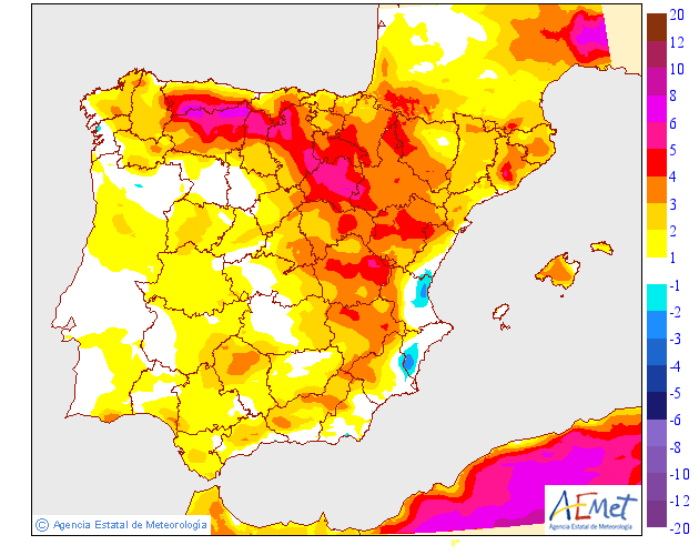 Variación de temperaturas máximas AEMET. 20 Meteosojuela