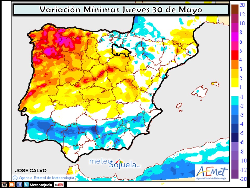 Variación de temperaturas mínimas AEMET. Meteosojuela