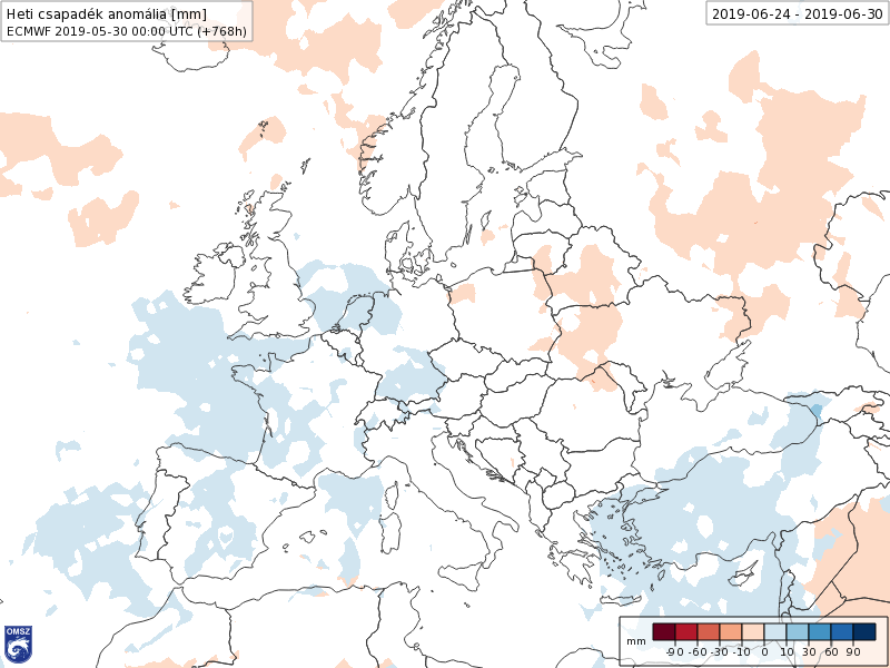 Anomalías Precipitación Junio 4 semana ECMWF