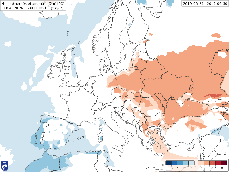 Anomalías Temperaturas Junio 4 semana ECMWF