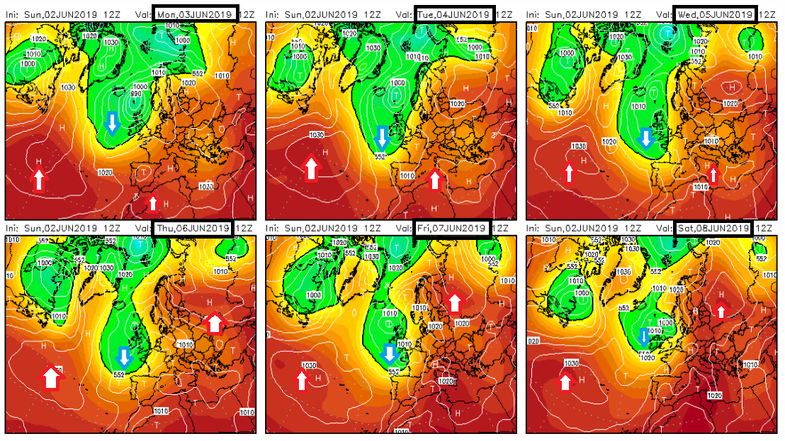 Modelos de predicción altura geopotencial 500hPa. Meteosojuela La Rioja