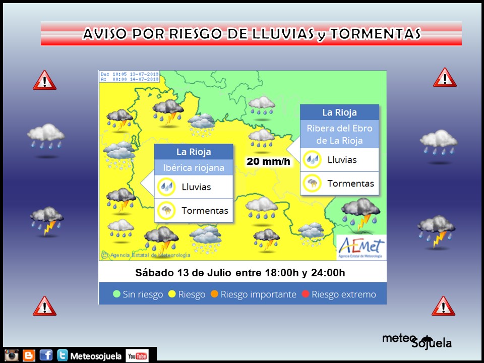 AVISO Amarillo por LLuvias y Tormentas AEMET. Meteosojuela