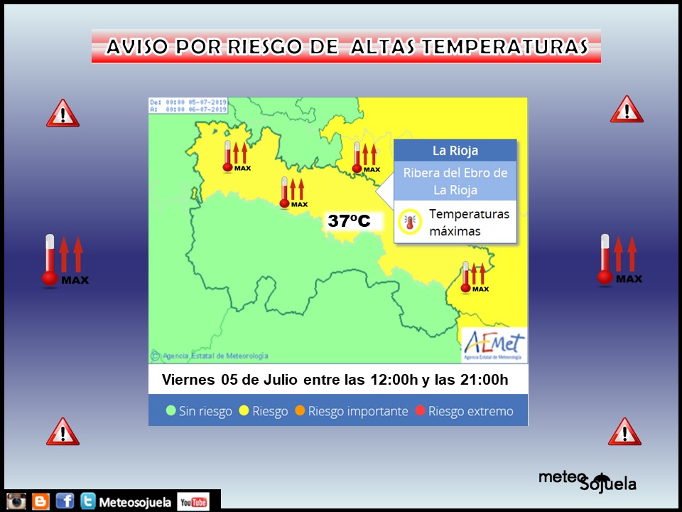 Aviso Amarillo Temperaturas altas. AEMET. Meteosojuela