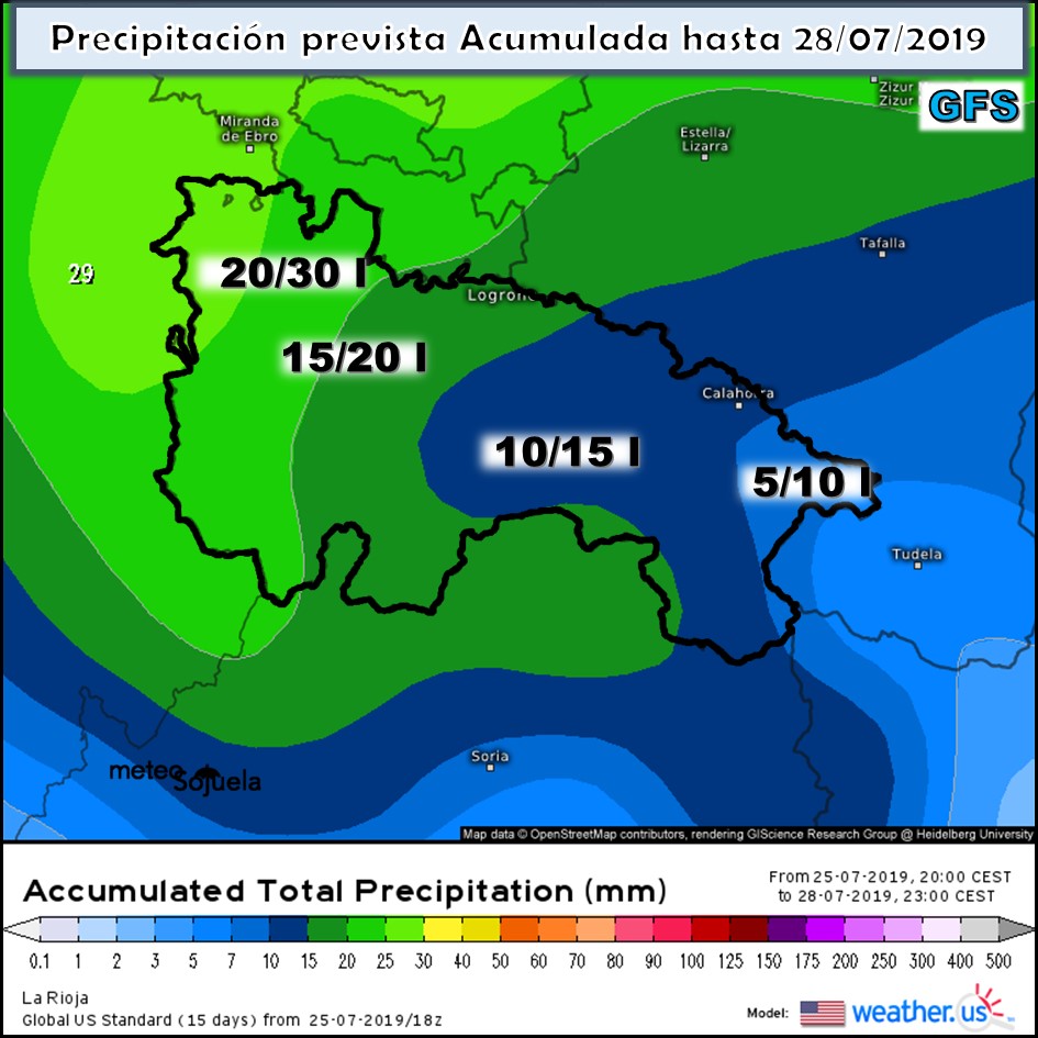 Precipitación acumulada GFS. Meteosojuela