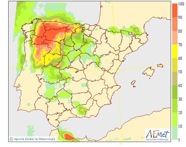 Probabilidad de precipitación según AEMET.23 Meteosojuela La Rioja