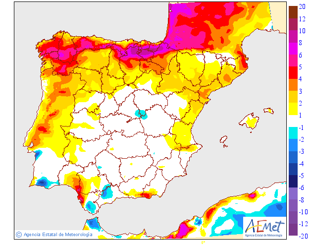 Variación de temperaturas máximas AEMET. 22 Meteosojuela