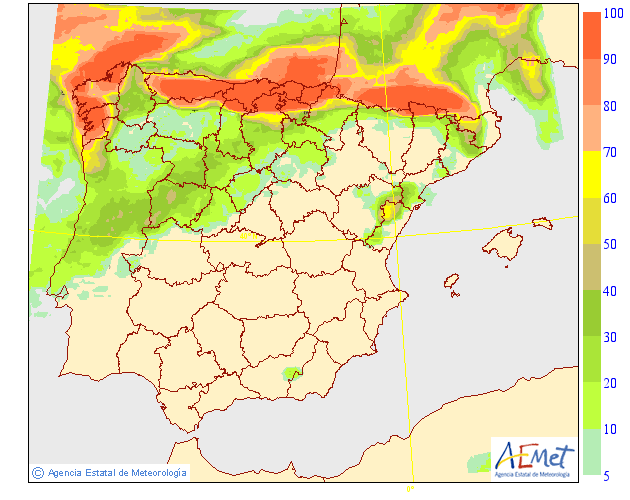 Probabilidad de precipitación según AEMET. Meteosojuela La Rioja