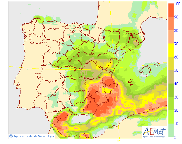 Probabilidad de precipitación según AEMET.21 Meteosojuela La Rioja