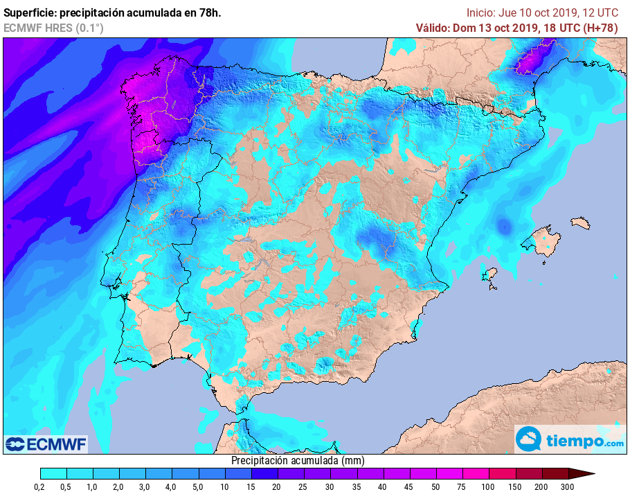 Precipitación acumulada ECWF. Meteosojuela