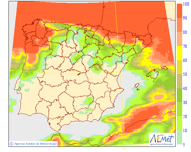 Probabilidad de precipitacion según AEMET. 15 Meteosojuela La Rioja