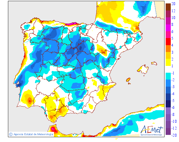 Variación de temperaturas máximas AEMET. 12 Meteosojuela