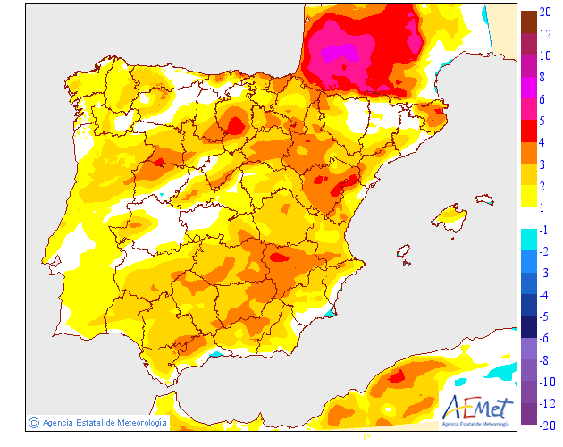 Variación de temperaturas máximas AEMET. 16 Meteosojuela