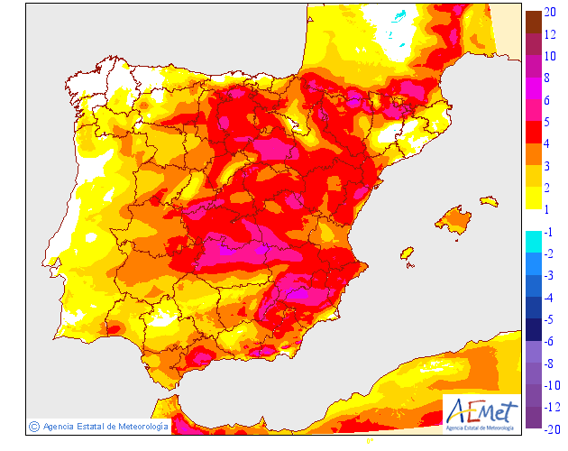 Variación de temperaturas máximas AEMET. 25 Meteosojuela