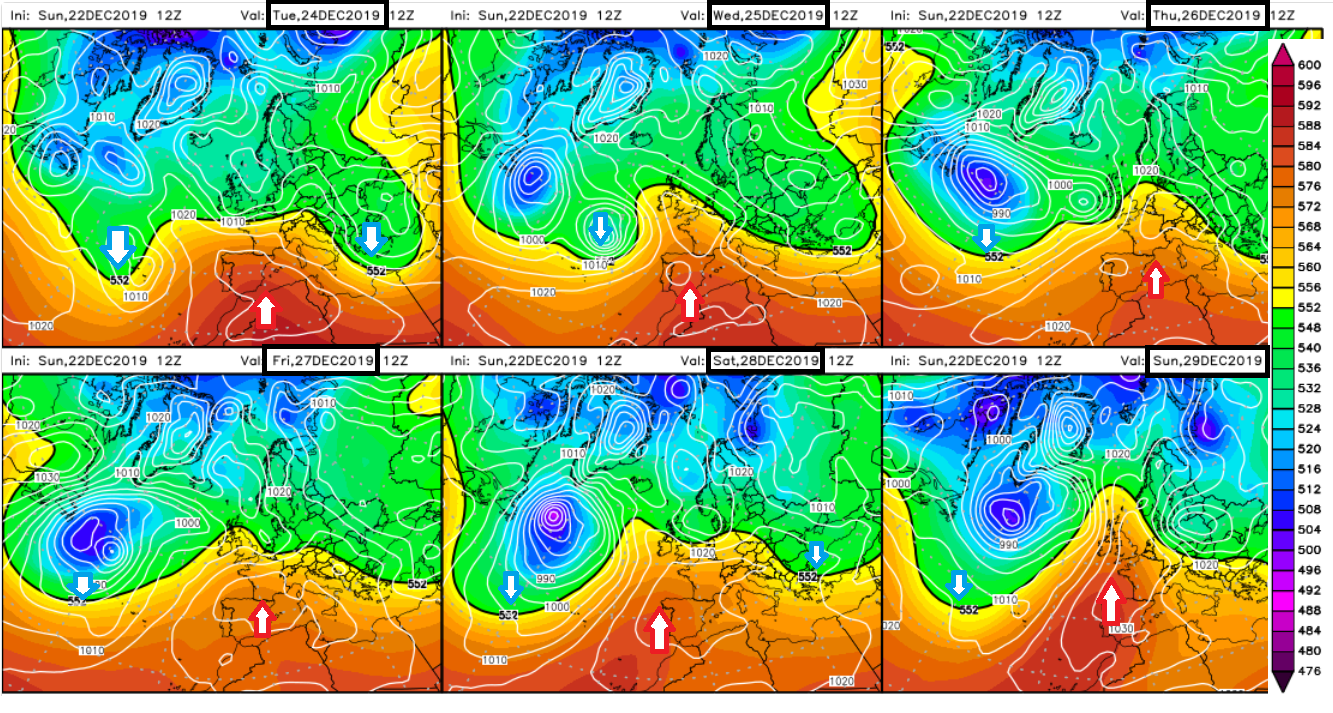 Modelos de predicción altura geopotencial 500hPa. Meteosojuela La Rioja