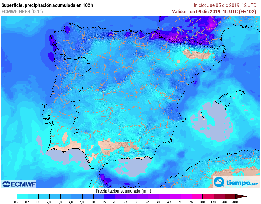 Precipitación acumulada ECMWF. Meteosojuela