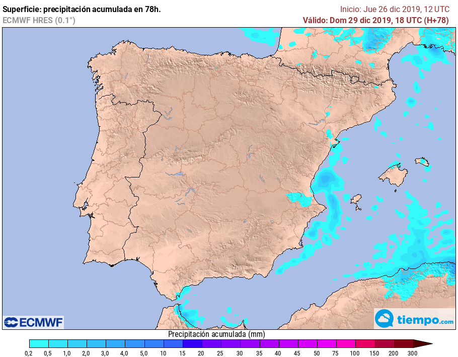 Precipitación acumulada ECMWF. Meteosojuela