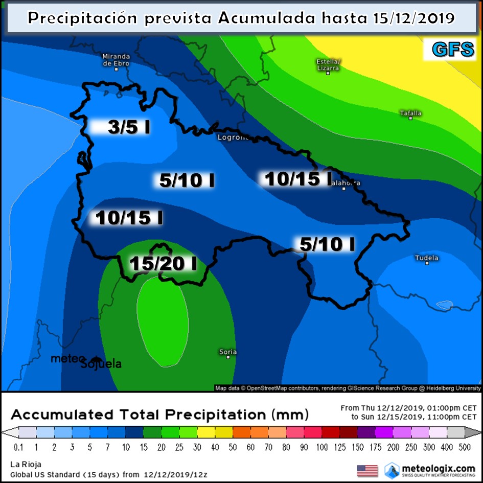 Precipitación acumulada GFS. Meteosojuela