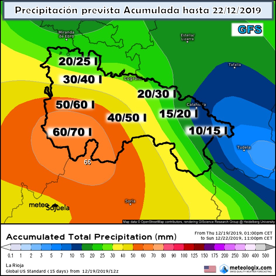 Precipitación acumulada GFS. Meteosojuela