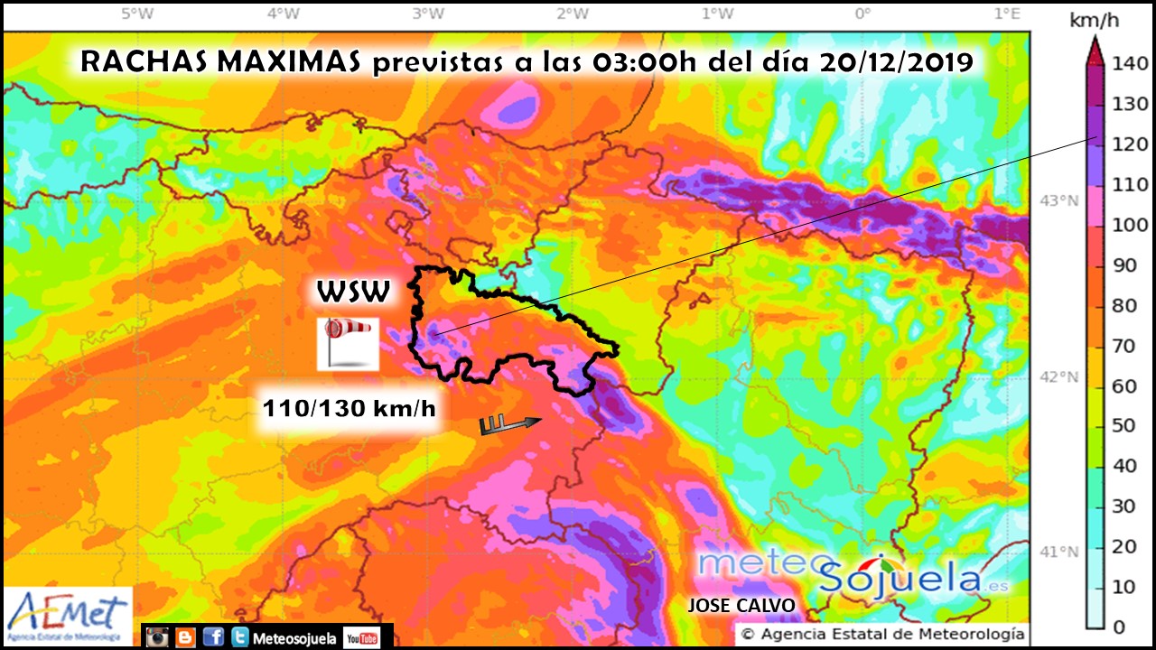 Rachas Máximas de Viento Harmonie. Meteosojuela.