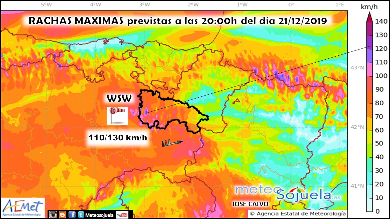 Rachas Máximas de Viento Harmonie. Meteosojuela.