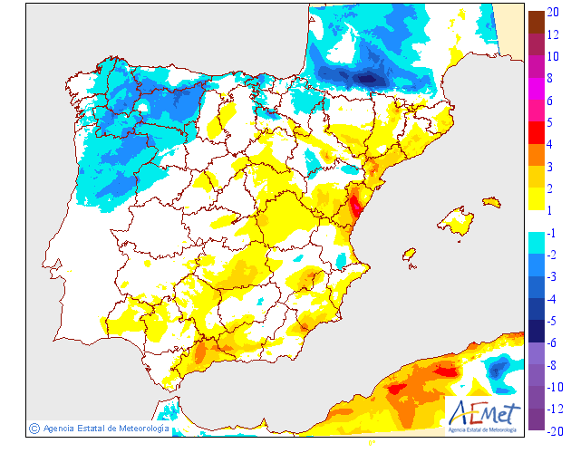 Variación de temperaturas máximas AEMET. 20 Meteosojuela