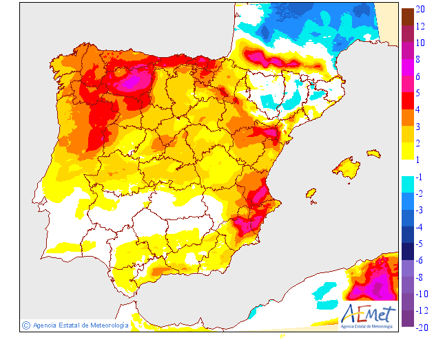 Variación de temperaturas máximas AEMET. 21 Meteosojuela