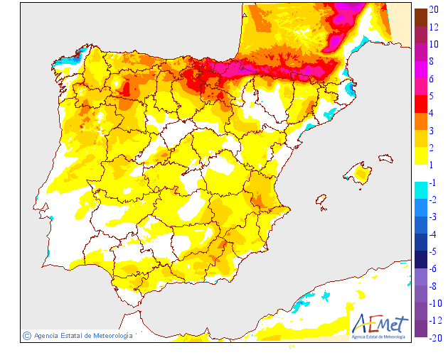 Variación de temperaturas máximas AEMET. 22 Meteosojuela