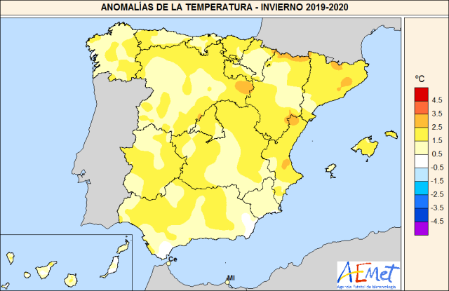 Anomalías Temperaturas Invierno 2019 20. 
