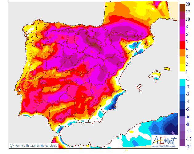 Variación de temperaturas máximas AEMET. 10 Meteosojuela