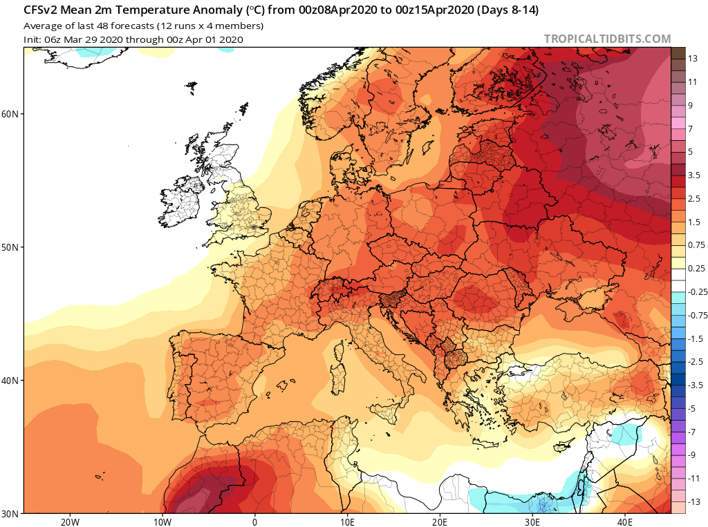 Modelos de Temperatura semanal Abril GFS 2ª Semana . Meteosojuela La Rioja.