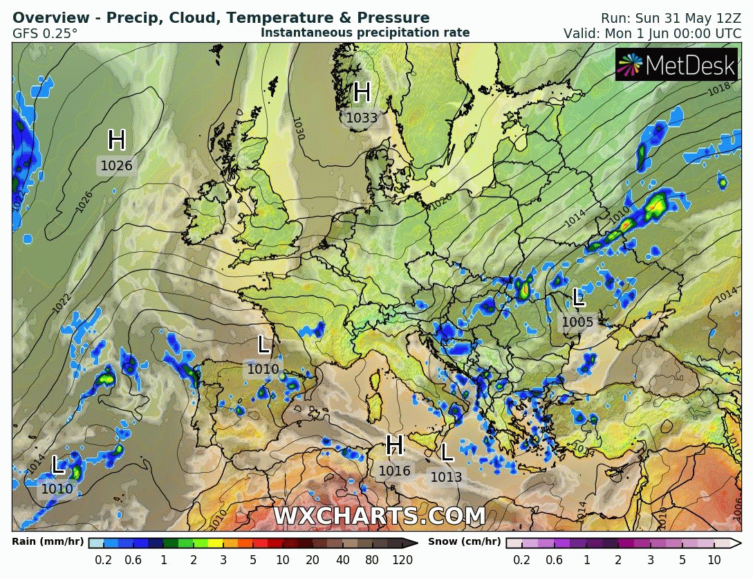 Animación Modelos de Centros de presión y borrascas GFS Europa. Meteosojuela La Rioja