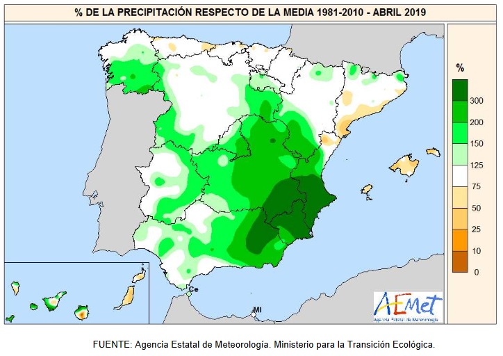 Anomalía Precipitación Abril 2020 Península . AEMET. Meteosojuela