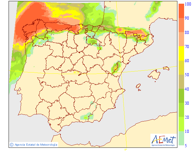 Probabilidad de precipitación según AEMET.22 Meteosojuela La Rioja