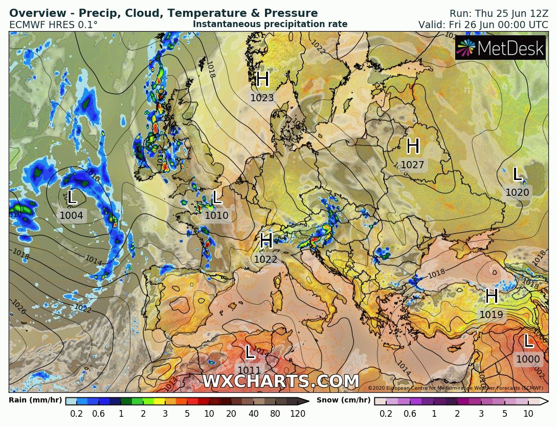 Animación Modelos de Centros de presión y borrascas GFS Europa. Meteosojuela La Rioja