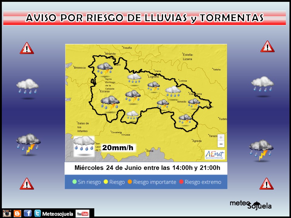 Aviso Amarillo por LLuvias y Tormentas. AEMET. Meteosojuela.