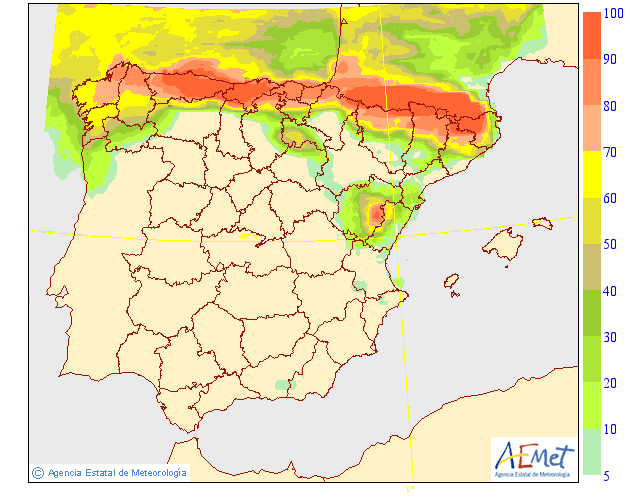 Probabilidad de precipitació según AEMET. 28 Meteosojuela La Rioja