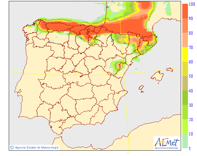 Probabilidad de precipitación según AEMET. 29 Meteosojuela La Rioja