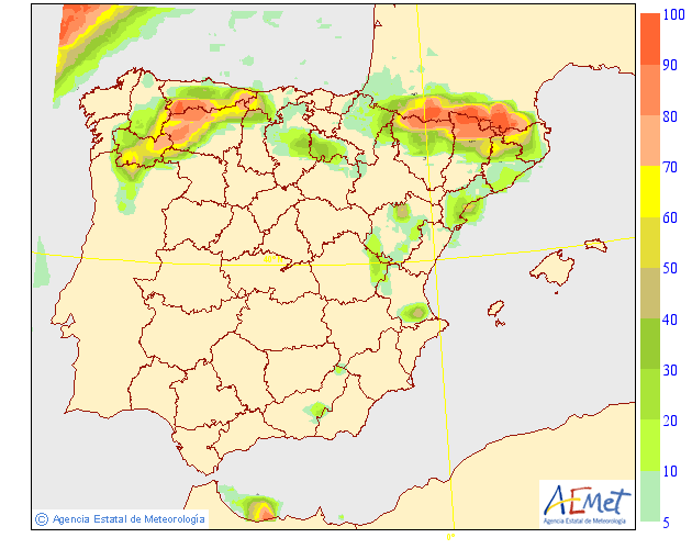 Probabilidad de precipitación según AEMET. 30 Meteosojuela La Rioja