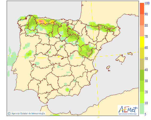 Probabilidad de precipitación según AEMET. Meteosojuela La Rioja