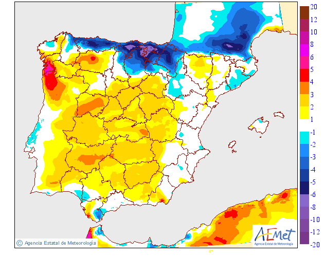 Variación de temperaturas máximas AEMET. 29 Meteosojuela