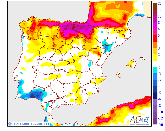 Variación de temperaturas máximas AEMET. 30 Meteosojuela