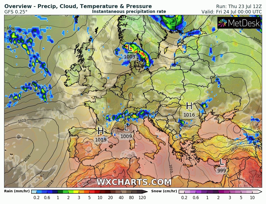 Animación Modelos de Centros de presión y borrascas GFS Europa. Meteosojuela La Rioja
