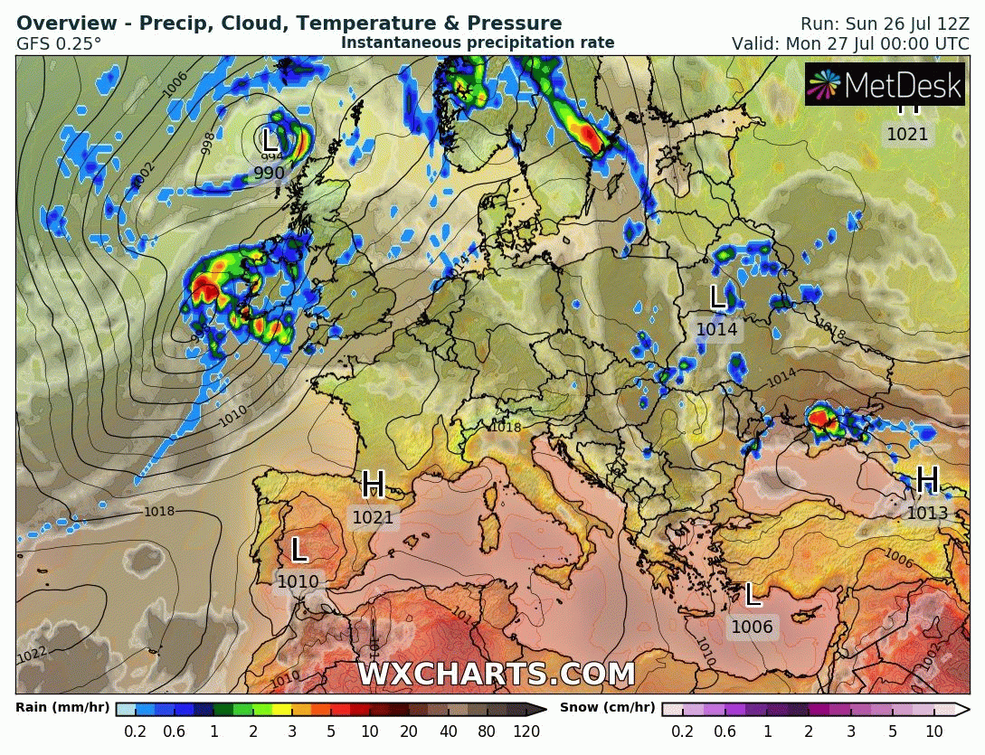 Animación Modelos de Centros de presión y borrascas GFS Europa. Meteosojuela La Rioja