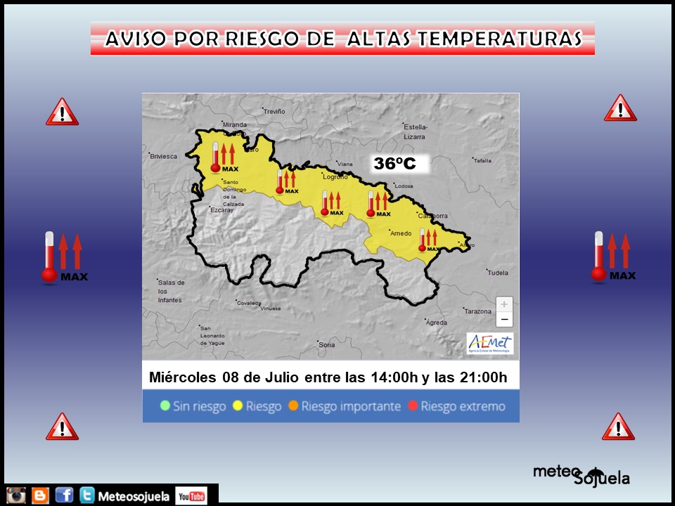 Aviso Amarillo por Altas Temperaturas Ribera. AEMET. Meteosojuela
