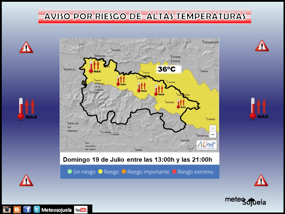 Aviso Amarillo por Altas Temperaturas en la Ribera. AEMET. Meteosojuela.